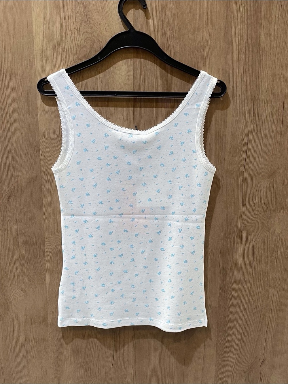 Miu Miu White Tank Top with Light Blue Floral Dots - Picture 7 of 7